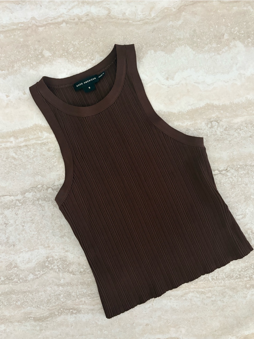 Good American Chocolate Ribbed Scoop Neck Tank